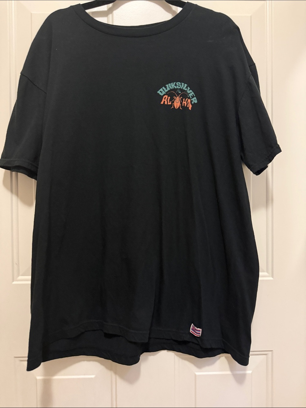 Quiksilver Black Short-Sleeve Tee with Teal and Orange 'Aloha' Graphic